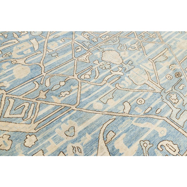 Textile Contemporary Geometric Turkish-Inspired Wool Rug in Soft Blue and Beige 12x12 For Sale - Image 7 of 11