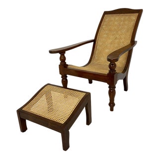 Mid 20th Century Anglo-Indian Plantation Chair With Ottoman For Sale