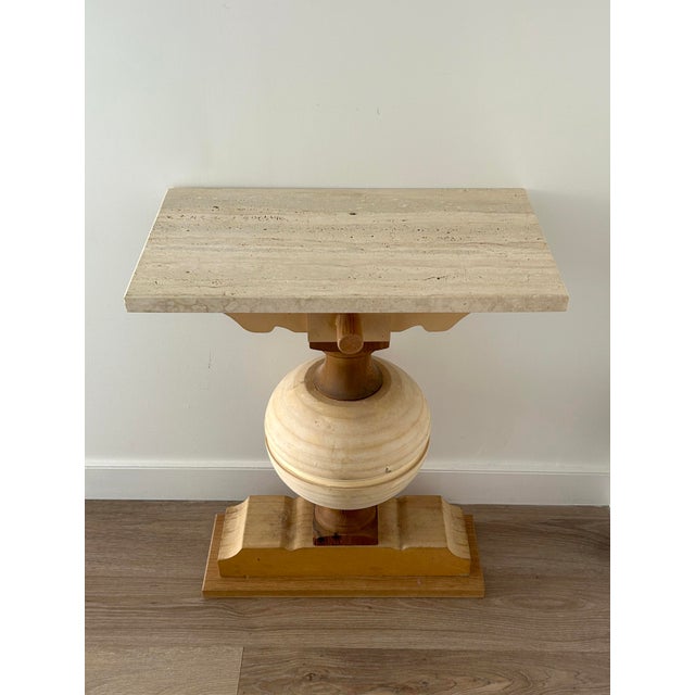 2010s Eclectic Neo-Classical Travertine Top Console For Sale - Image 5 of 6