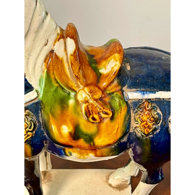 Large Tang Style Blue Polychrome Horse Statue For Sale - Image 10 of 12