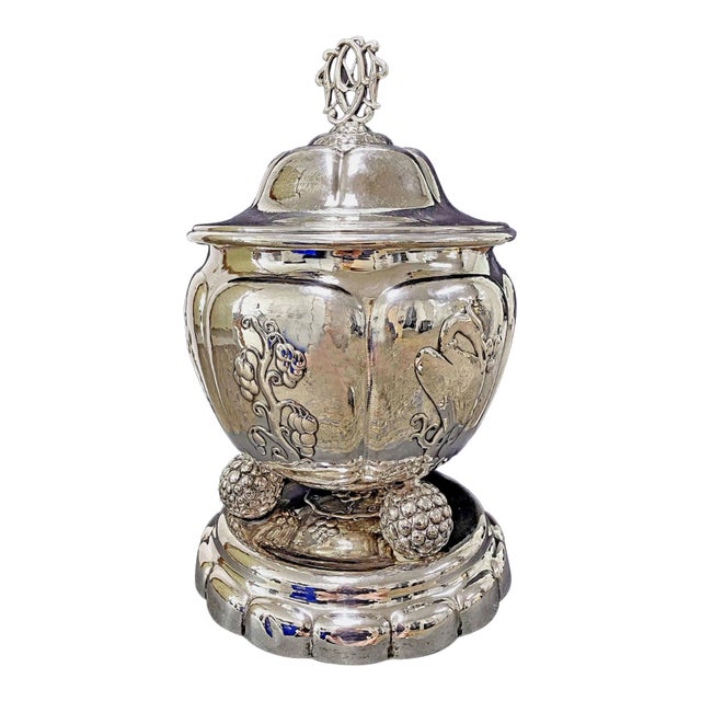"Grapes and Crested Birds", Spectacular Art Deco Sterling Silver Champagne Urn, Sweden For Sale