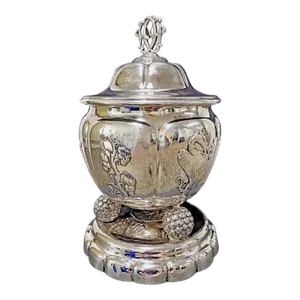 "Grapes and Crested Birds", Spectacular Art Deco Sterling Silver Champagne Urn, Sweden