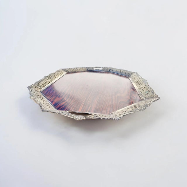 Brown Dutch Silver-Plated Mahogany Serving Tray by Hooijkaas Schoonhoven, 1950s For Sale - Image 8 of 11