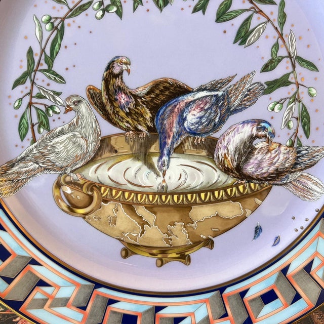 Ceramic Versace x Rosenthal 1999 Christmas plate "A World of Peace" // Doves and Olive Branch Limited edition plate #268 of 9999 // original box For Sale - Image 7 of 12