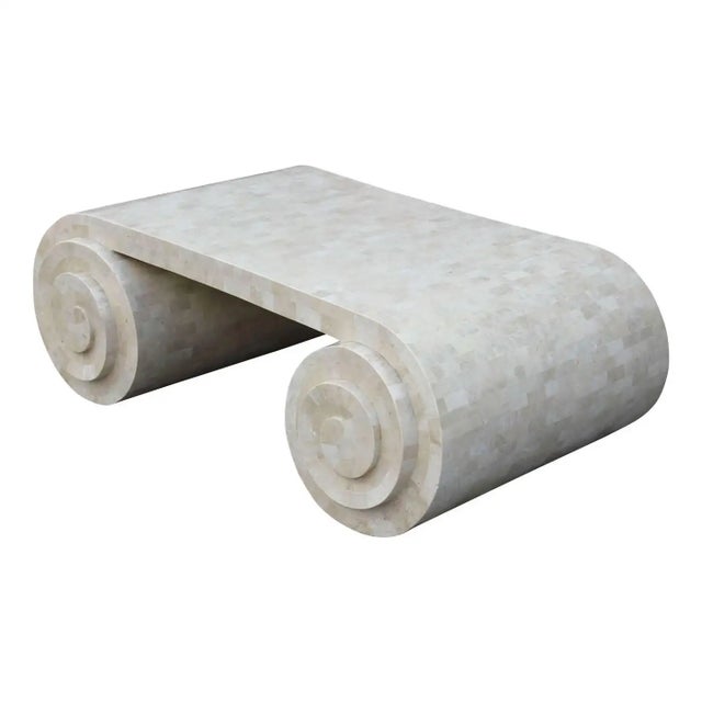 Modern Mid 20th Century Tessellated Marble Scroll Coffee Table in the style of Karl Springer For Sale - Image 3 of 7