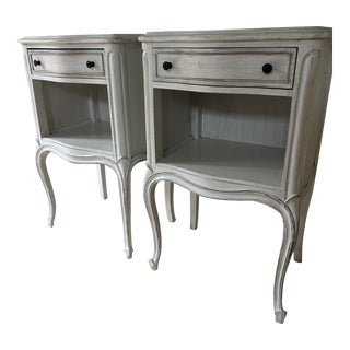 Pair French Style Nightstands Side Tables Distressed 1960s For Sale