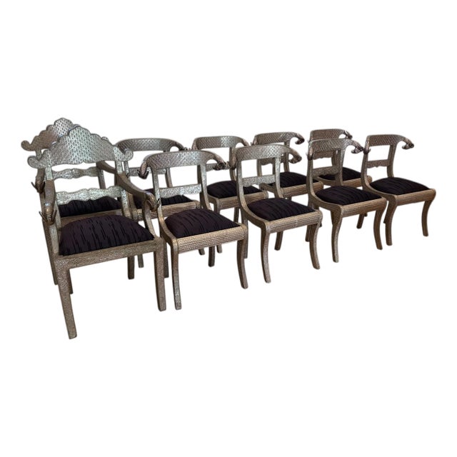 Set 10 Moroccan Metal Clad Rams Head Dining Chairs For Sale