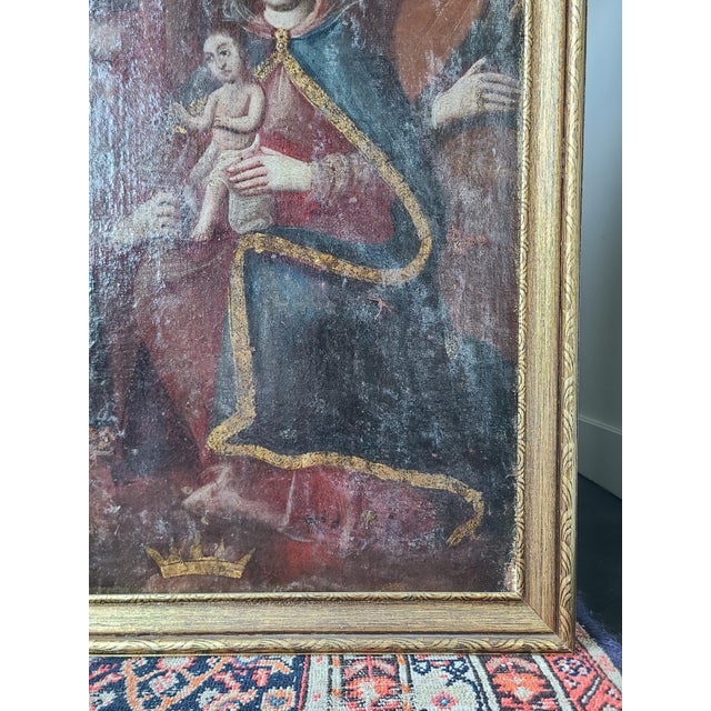 Red Antique 18th Century Religious Cuzco Oil Painting the Adoration of the Magi For Sale - Image 8 of 18