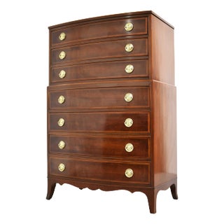 Mid Century Regency Style Banded Mahogany Curve Front Highboy by RWay For Sale