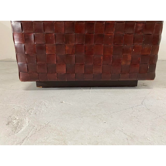 1990s Vintage Woven Leather Ottoman For Sale - Image 4 of 7