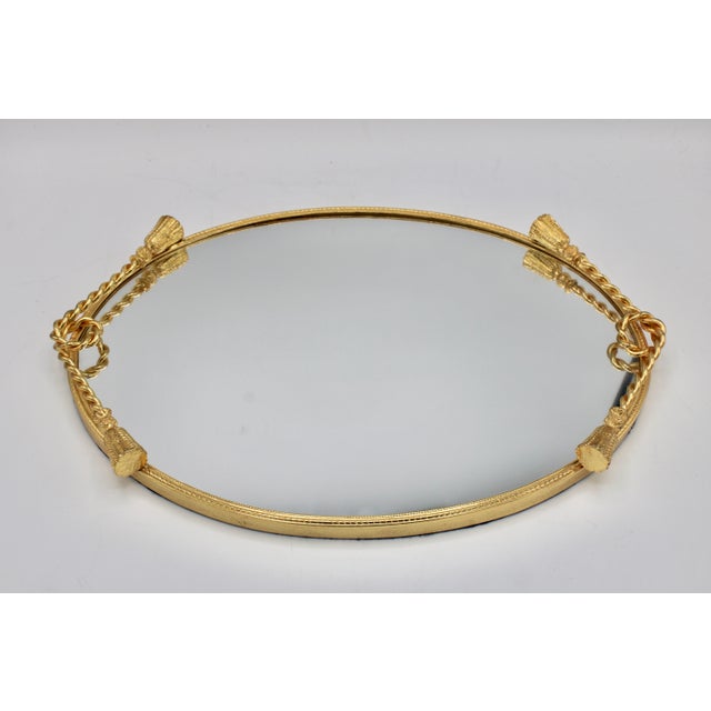 Gold Vintage French Mirrored Tray With Rope Handles For Sale - Image 8 of 8