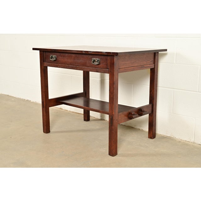 L. & J. G. Stickley Antique Mission Oak Arts & Crafts Writing Desk or Library Table, Circa 1910 For Sale - Image 14 of 14