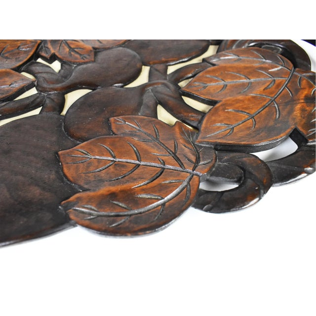 Brown Hand Carved Solid Wood Leaves Fruit Design Tray Centerpiece For Sale - Image 8 of 12