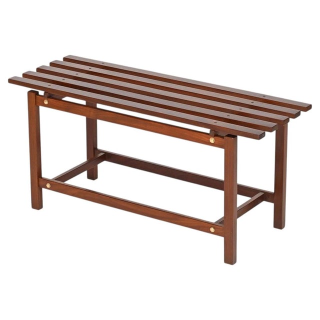 Mid-Century Modern Bench in Teak Wood and Brass, Italy, 1960s For Sale - Image 11 of 11
