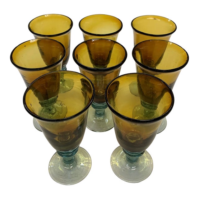 Vintage Amber Glassware - Set of 8 For Sale