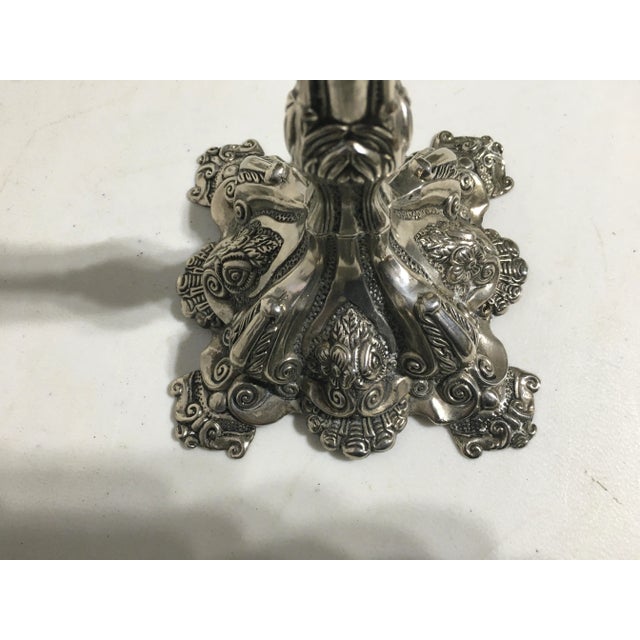 Hollywood Regency Pair of 1920s Silver Plate European Candelsticks For Sale - Image 3 of 6