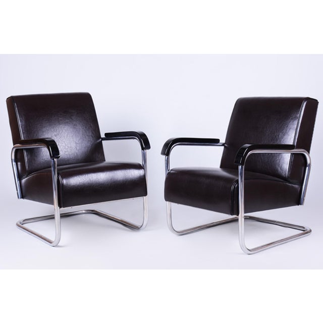 Bauhaus Leather Armchairs from Hynek Gottwald, Czech, 1930s, Set of 2 For Sale - Image 14 of 14
