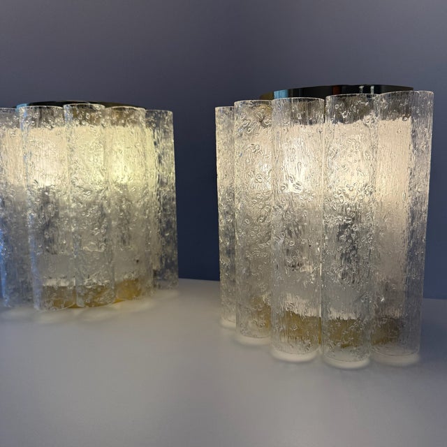 Mid-Century Space Age Ice Glass Ceiling Lamp and Wall Lamps from Doria Leuchten, Germany, 1960s, Set of 3 For Sale - Image 11 of 18