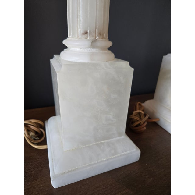 Mid 19th Century Hand Carved Italian Alabaster Neoclassical Column Table Lamps - a Pair For Sale - Image 13 of 18