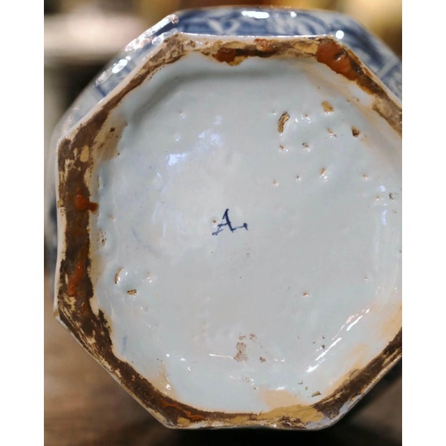19th Century French Blue and White Delft Faience Vase With Windmill Scenes For Sale - Image 12 of 13