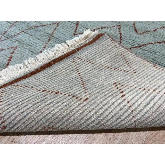 9x12 Blue Hand-Knotted Wool Chevron Gridwork Tribal Modern Carpet Rug For Sale In New York - Image 6 of 9