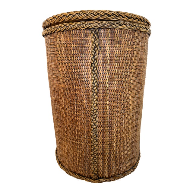 Vintage Rattan Hamper Basket For Sale