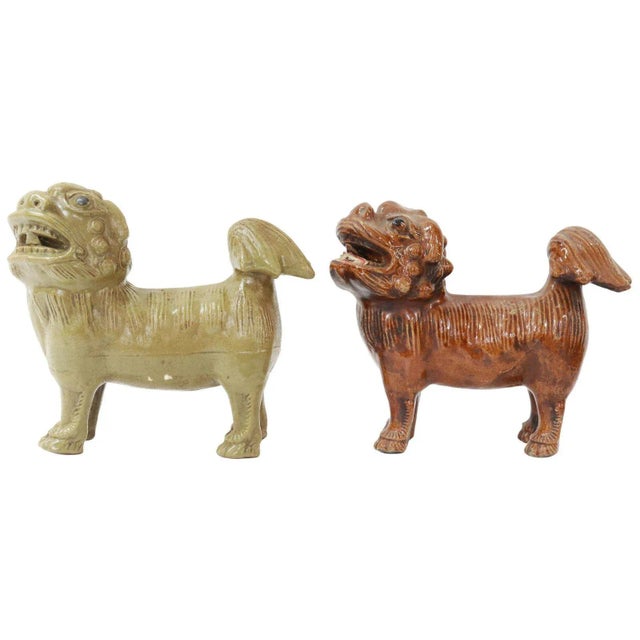 1960s Pair of Vintage Chinese Ceramic Foo Lion Guardian Sculptures With Incense Holders For Sale - Image 5 of 5
