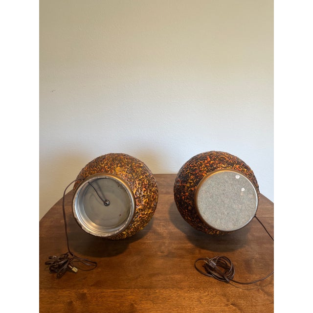 1970s Royal Haeger Orange Texture Globe Lamps - A Pair For Sale - Image 11 of 18