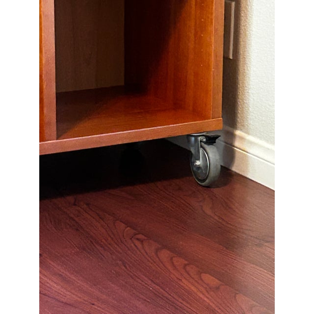 Auburn 2000s Modern Mobile Cherry 10-Cubby Shelving Unit on Industrial Casters For Sale - Image 8 of 11