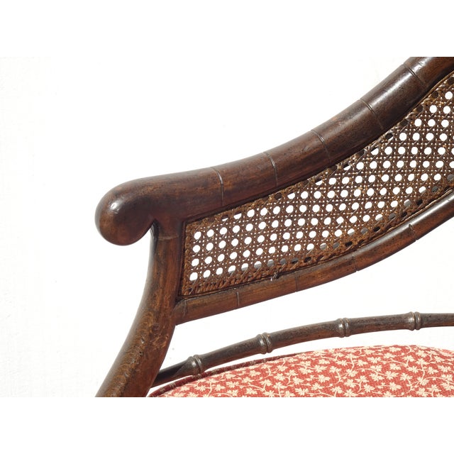 Vintage Polynesian Bamboo Cane Back Barrel Accent Chair W Cane Seat & Cushion For Sale In Los Angeles - Image 6 of 17