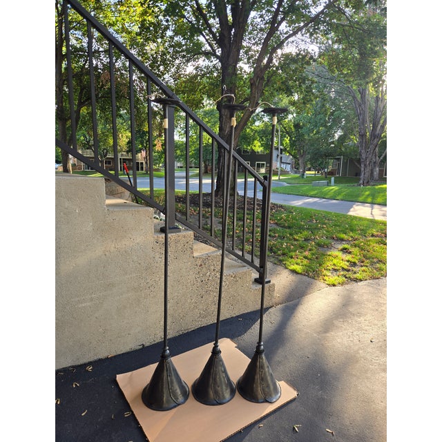 2000 - 2009 Custom Hand-Forged Wrought Iron Pendant Lights by Christopher Thomson - Set of 3 For Sale - Image 5 of 5