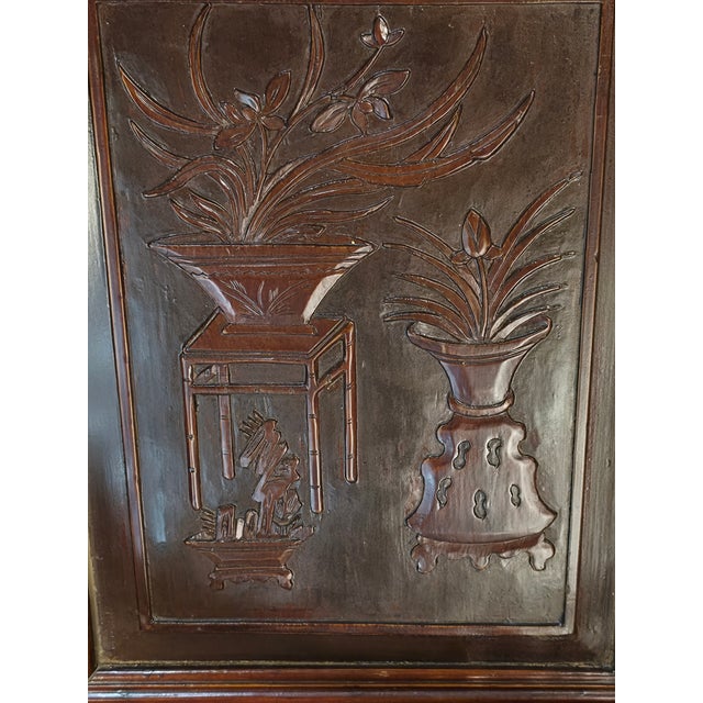 Antique 19th-Century Qing Dynasty Carved Hardwood/Elmwood "Scholar's Objects" Architectural Panel For Sale - Image 10 of 16