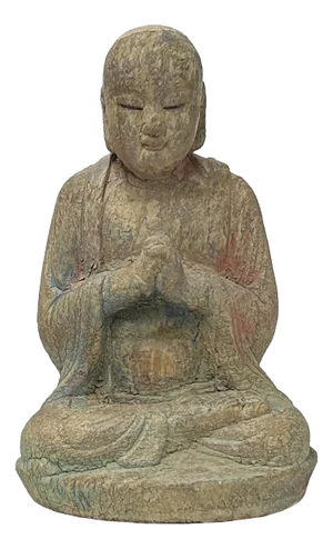 Fade Color Rustic Wood Sitting Monk Lohan Statue