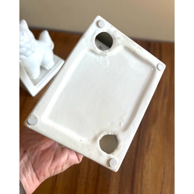 White Chinoiserie Blanc De Chine White Ceramic Foo Dog Bookends For Sale - Image 8 of 8