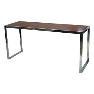 MCM Chrome and Wood Console Table For Sale