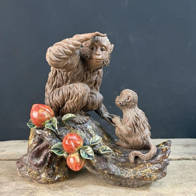 Vintage Shiwan Pottery Monkey & Baby Sculpture With Peaches - 12" Tall For Sale In Los Angeles - Image 6 of 9
