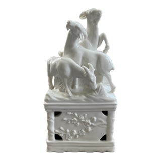 Vintage Blanc De Chine “Three Auspicious Goats” Ceramic Figure For Sale