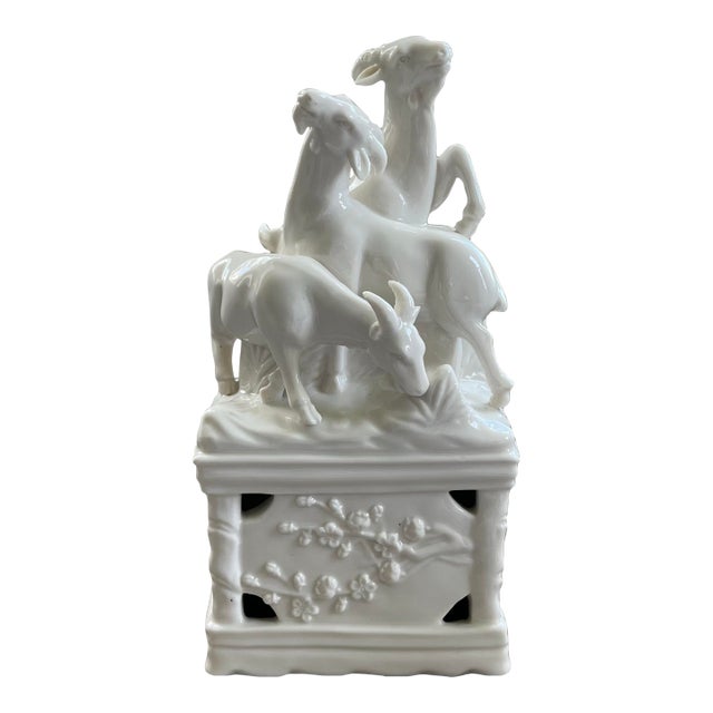Vintage Blanc De Chine “Three Auspicious Goats” Ceramic Figure For Sale