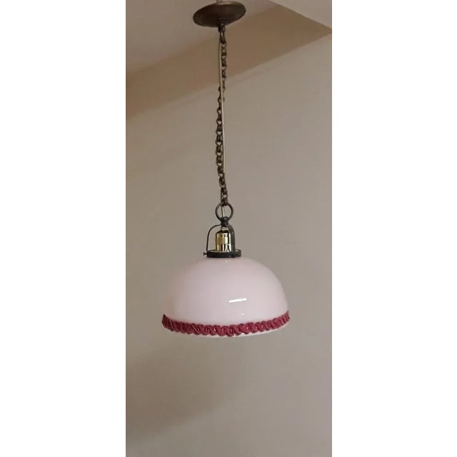 German Ceiling Lamp with Pink Glass Shade, 1920s, in Very Good conditions. Designed 1920 to 1949 European Plug (up to...