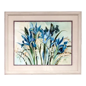 "Blue Irises" Framed Watercolors by Artist Lydia Delgado, Laguna Beach, Ca.