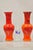 Vintage Red Lava Drip Glazed Mid Century Modern Ceramic Pottery Vessel Vases - a Pair. Circa Mid 20th Century....