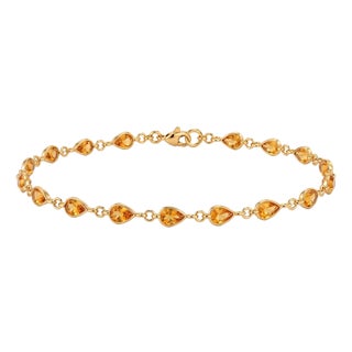 Natural Citrine Teardrop Bracelet | Minimalist Gemstone Link Chain Bracelet | November Birthstone Bracelet For Sale