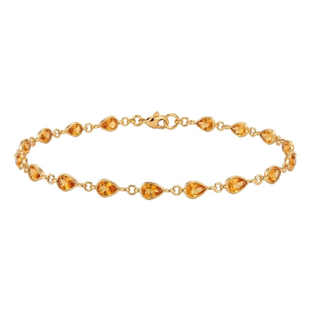 Natural Citrine Teardrop Bracelet | Minimalist Gemstone Link Chain Bracelet | November Birthstone Bracelet For Sale