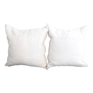 French Grain Sack Down Filled Pillows - a Pair For Sale