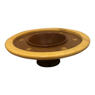 Vintage MCM Wooden Pedestal Trinket Dish Wood Catchall Bowl For Sale