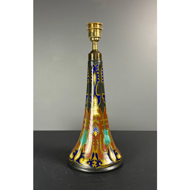 Art Nouveau Dutch Ceramic Plazuid Gouda Pottery Table Lamp, 1920s For Sale - Image 12 of 18
