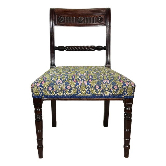 Restored 1820s Regency Mahogany Tablet-Back Side Chair in William Morris Floral For Sale