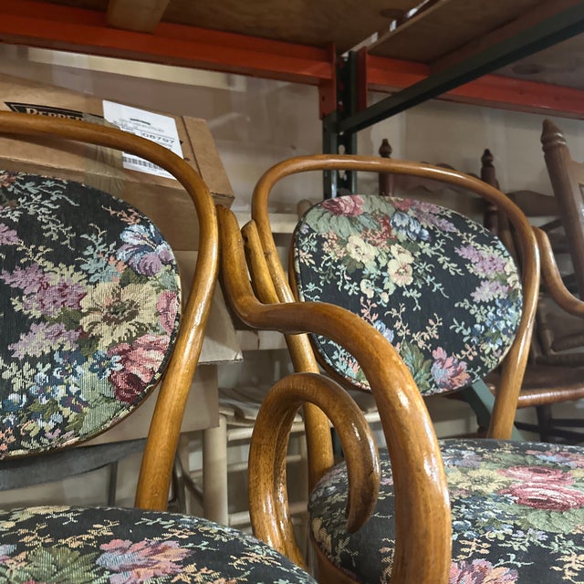 1970s Collection of Floral Cushioned Bentwood Looped Arms Dining Chairs- Set of 4 For Sale - Image 10 of 11