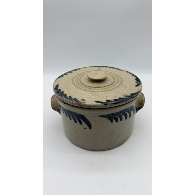 A Very Fine and Rare Philadelphia Bristol Glazed Stoneware Cake Crock With Lid by Thomas Haig Jr, Circa 1870’s For Sale - Image 16 of 18