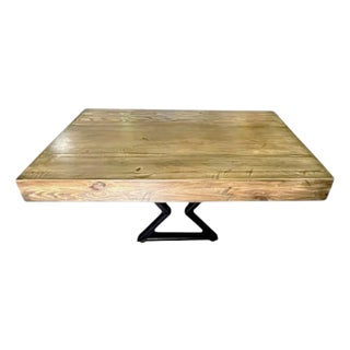 Modern Pine Coffee Table With Cool Toned Brown Stain and Black Metal Legs For Sale